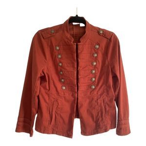 Chico's Women's Burnt Orange Long Sleeve Military Style Coat Jacket Size 0P